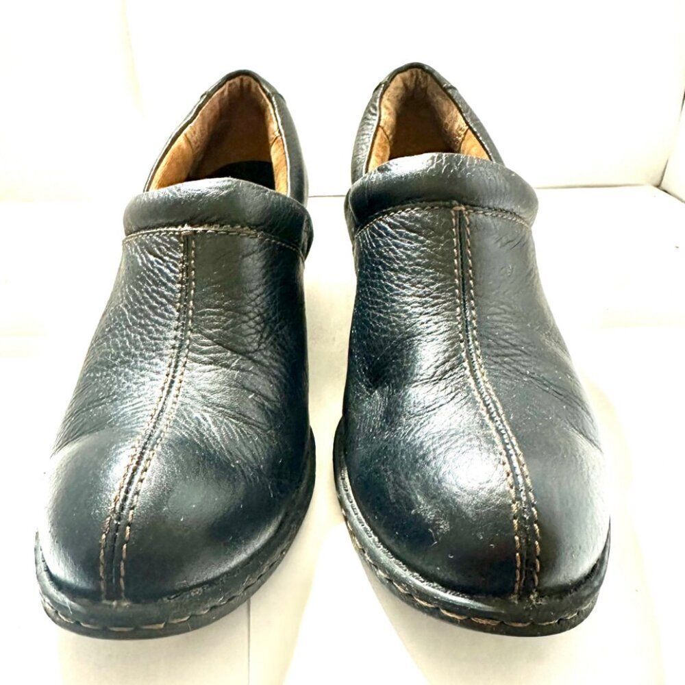 WOMENS BORN BLACK LEATHER SLIP ON CLOGS SHOES SZ US 7.5 - Picture 2 of 8